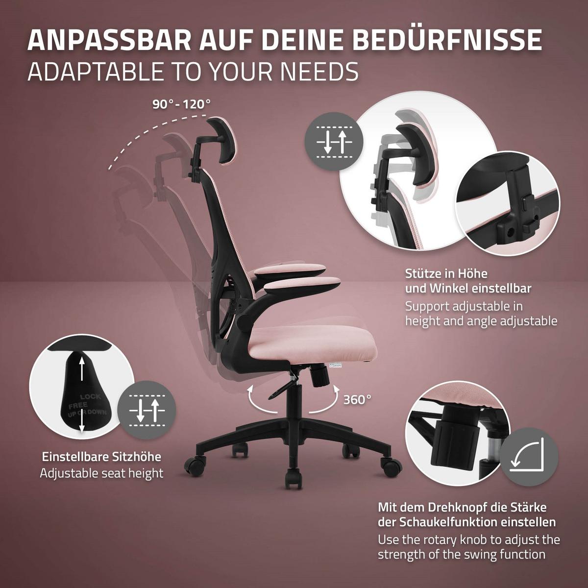 BÜROSTUHL Rosa - Pink/Schwarz, Kunststoff (60.5/121/60cm) - ML-DESIGN
