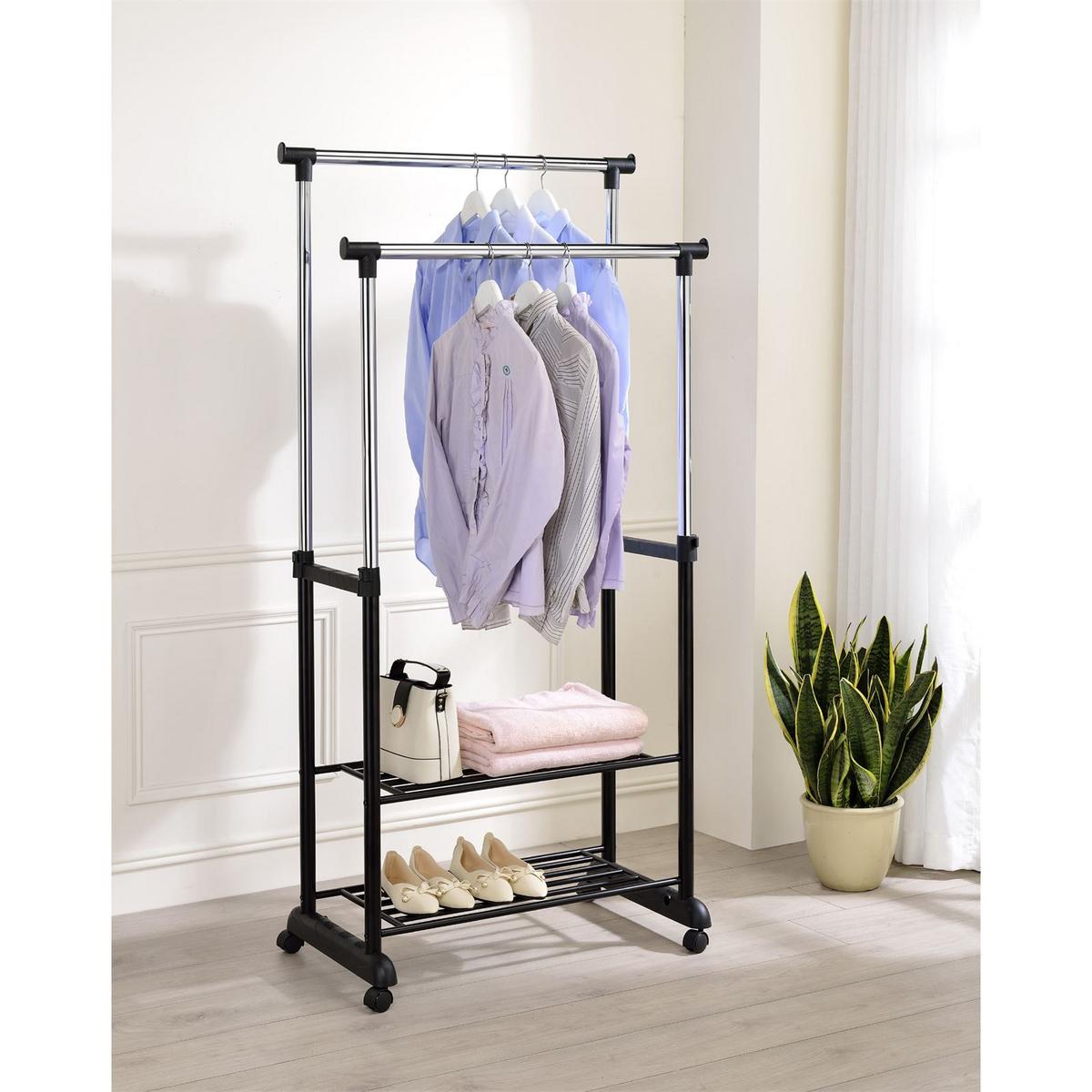 GARDEROBENWAGEN NELMA chrom/schwarz - Chromfarben/Schwarz, Metall (80/167/43cm) - IDIMEX