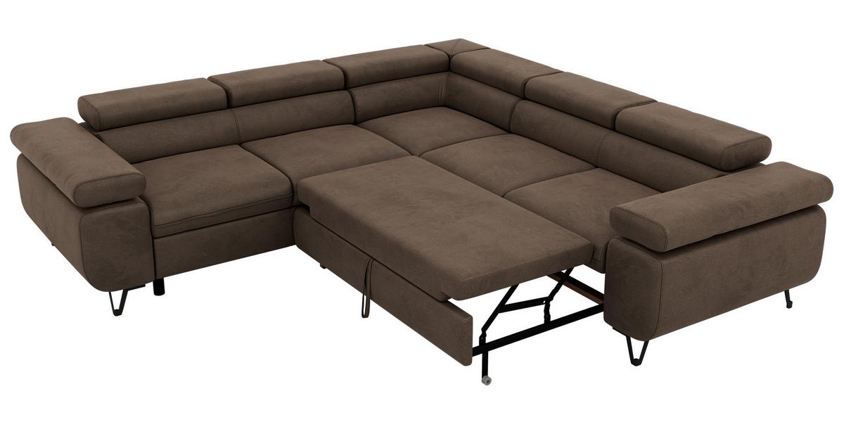 ECKSOFA QUADRO L - Braun Velvet - Links Seite - Schwarz/Braun, Textil/Metall (269/269cm) - MKS