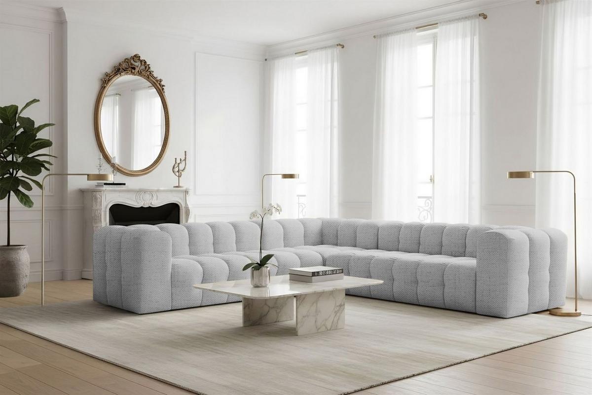 ECKSOFA Solvie In Moly - Hellgrau, Holzwerkstoff/Textil (300/300cm) - Fun Möbel