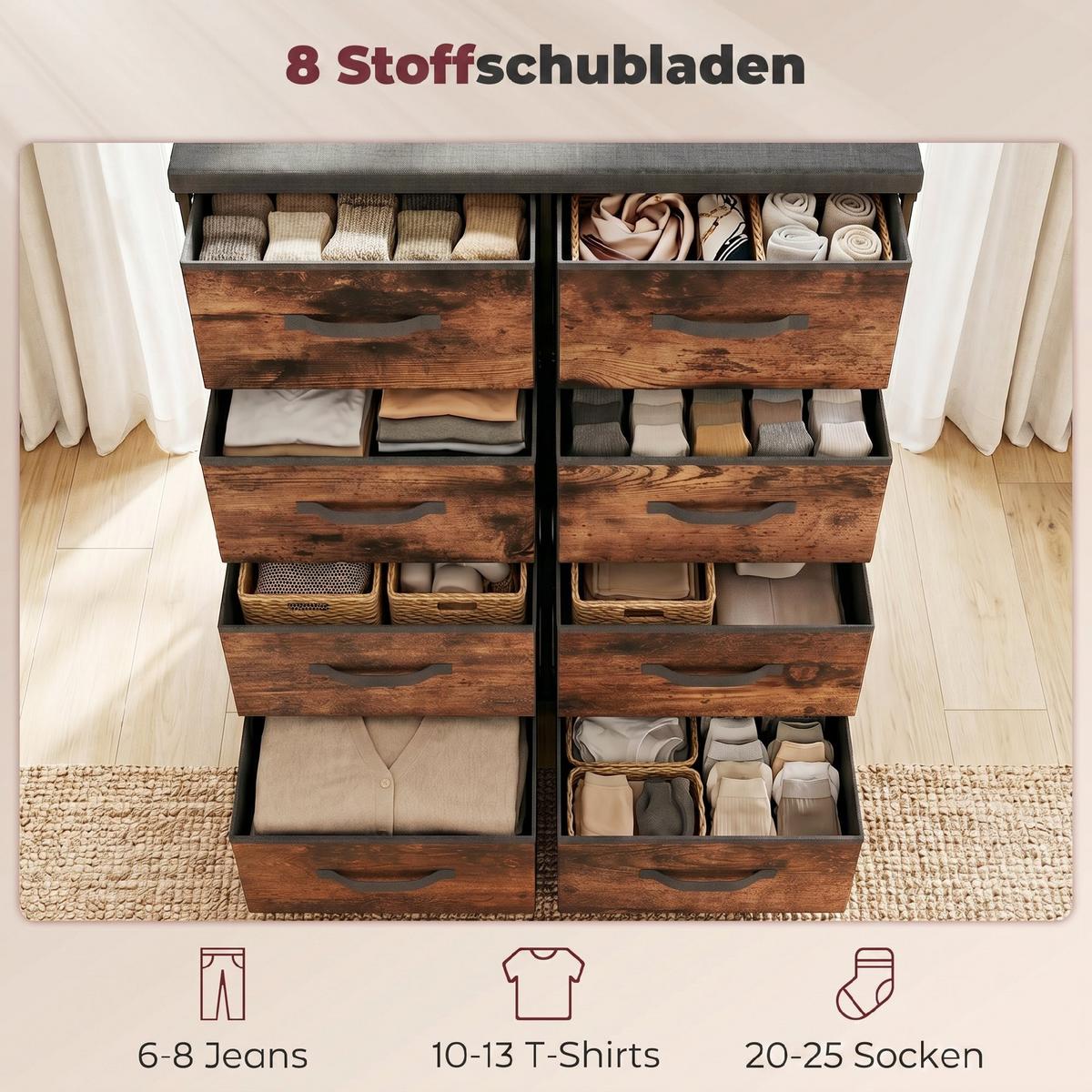 KOMMODE Polyester Metall Rustikal-Braun - Schwarz/Braun, Kunststoff/Textil (30.5/100/84.5cm) - HOMCOM