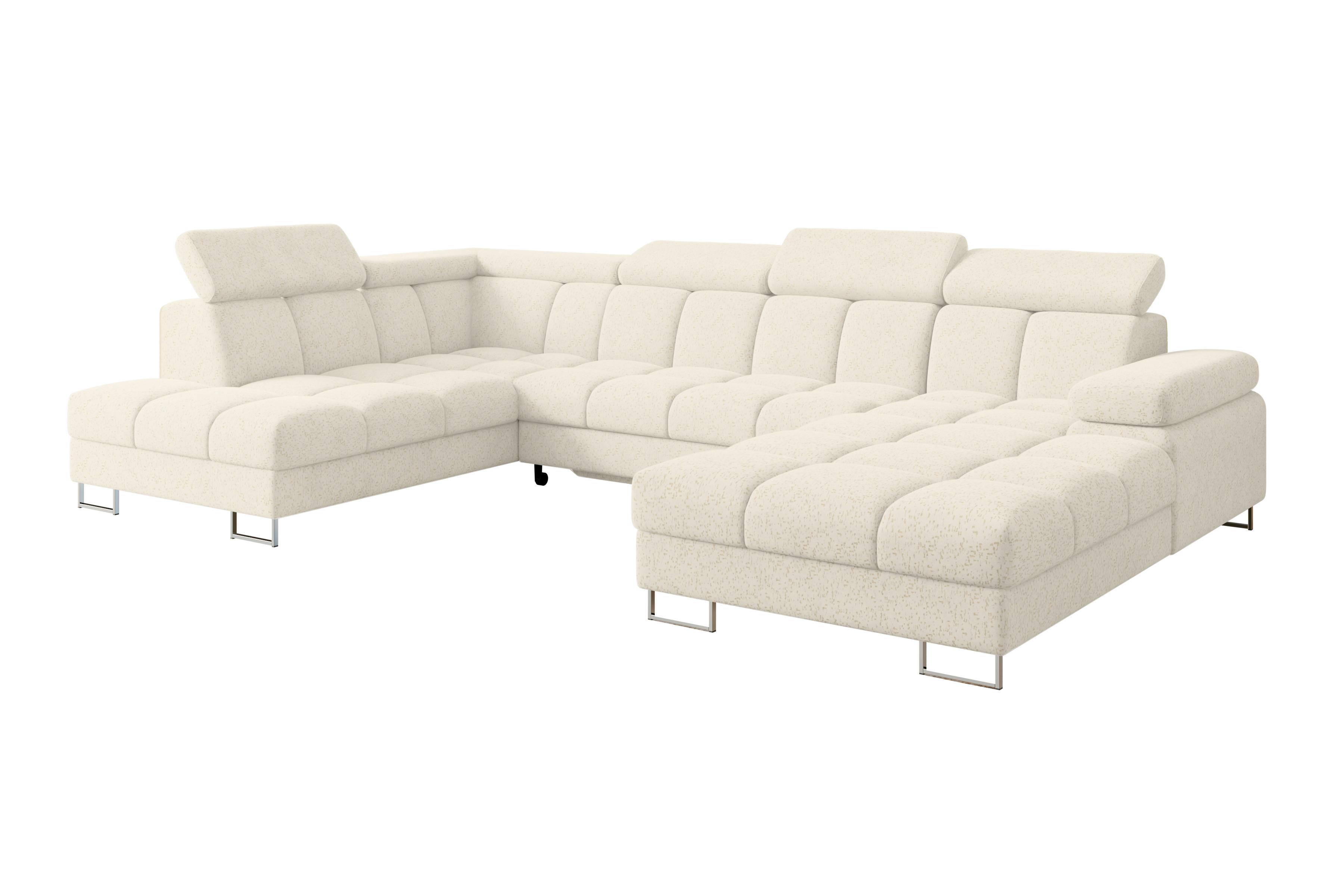 WOHNLANDSCHAFT mit Schlaffunktion und Bettkasten Ottomane Links COMA U 345x203x79 Creme Velours - Creme, Holzwerkstoff/Textil (345/79/203cm) - ALTDECOR
