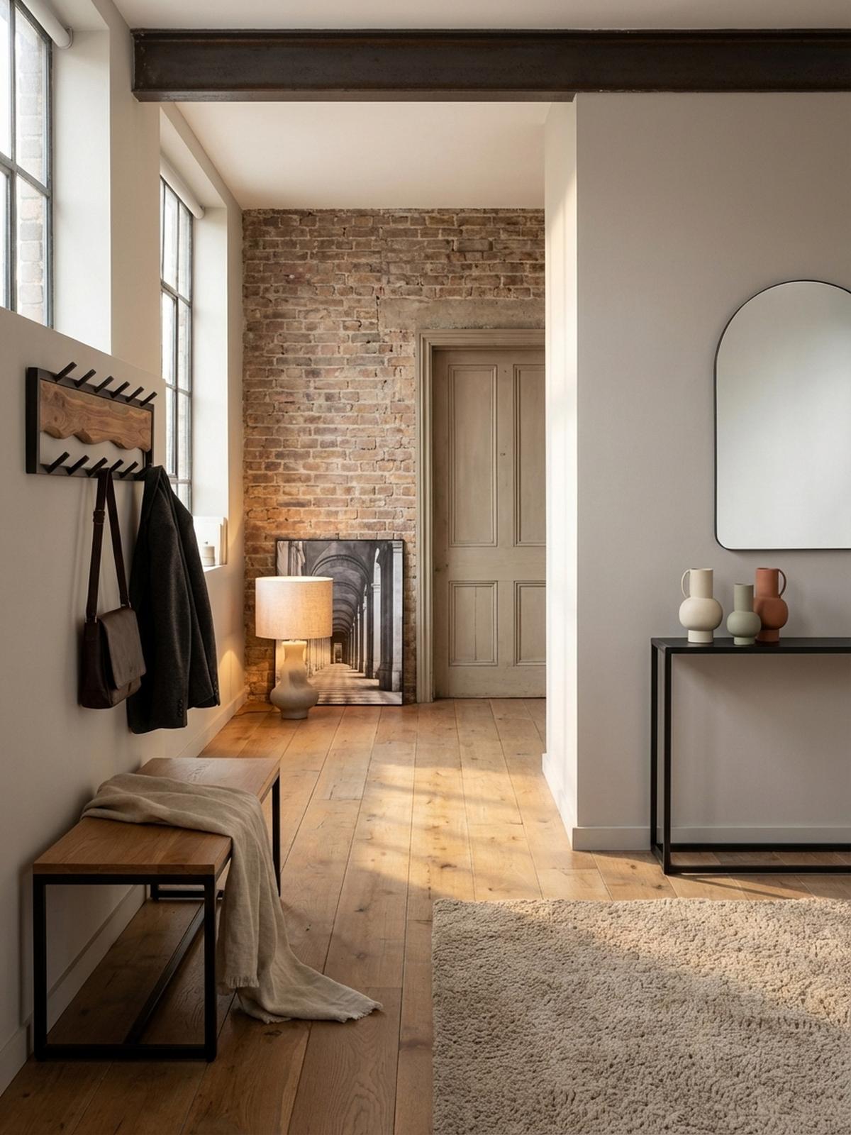WANDGARDEROBE Akazie Massivholz Metall Modern 80x20x8 cm mit Wellenmuster - Akaziefarben, Holz (80/22/8cm) - KADIMA DESIGN