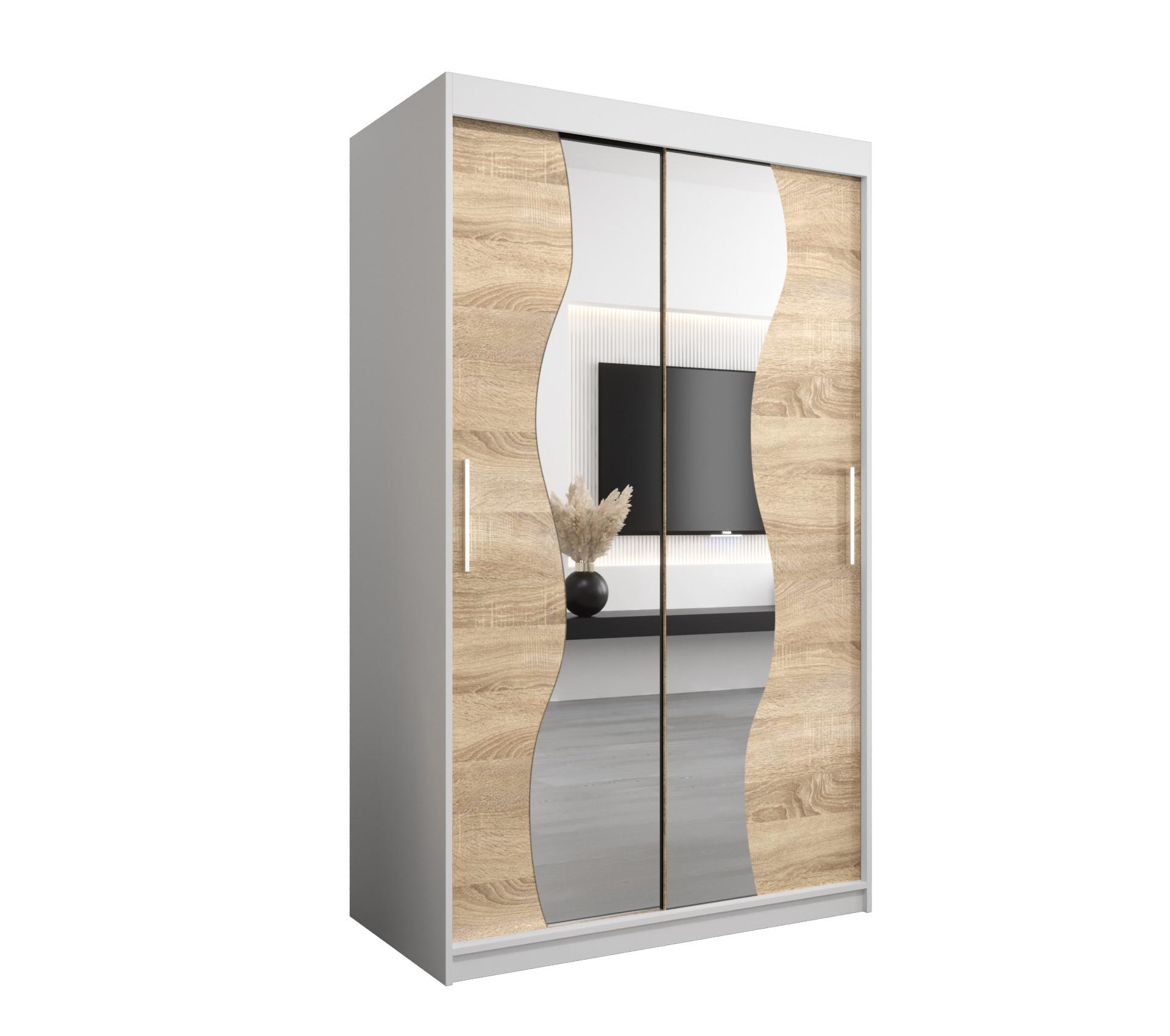 SCHWEBETÜRENSCHRANK 200/120/62 2-türig - Silberfarben/Weiß, Holz/Kunststoff (120/200/62cm) - MÖBEL KRYSPOL
