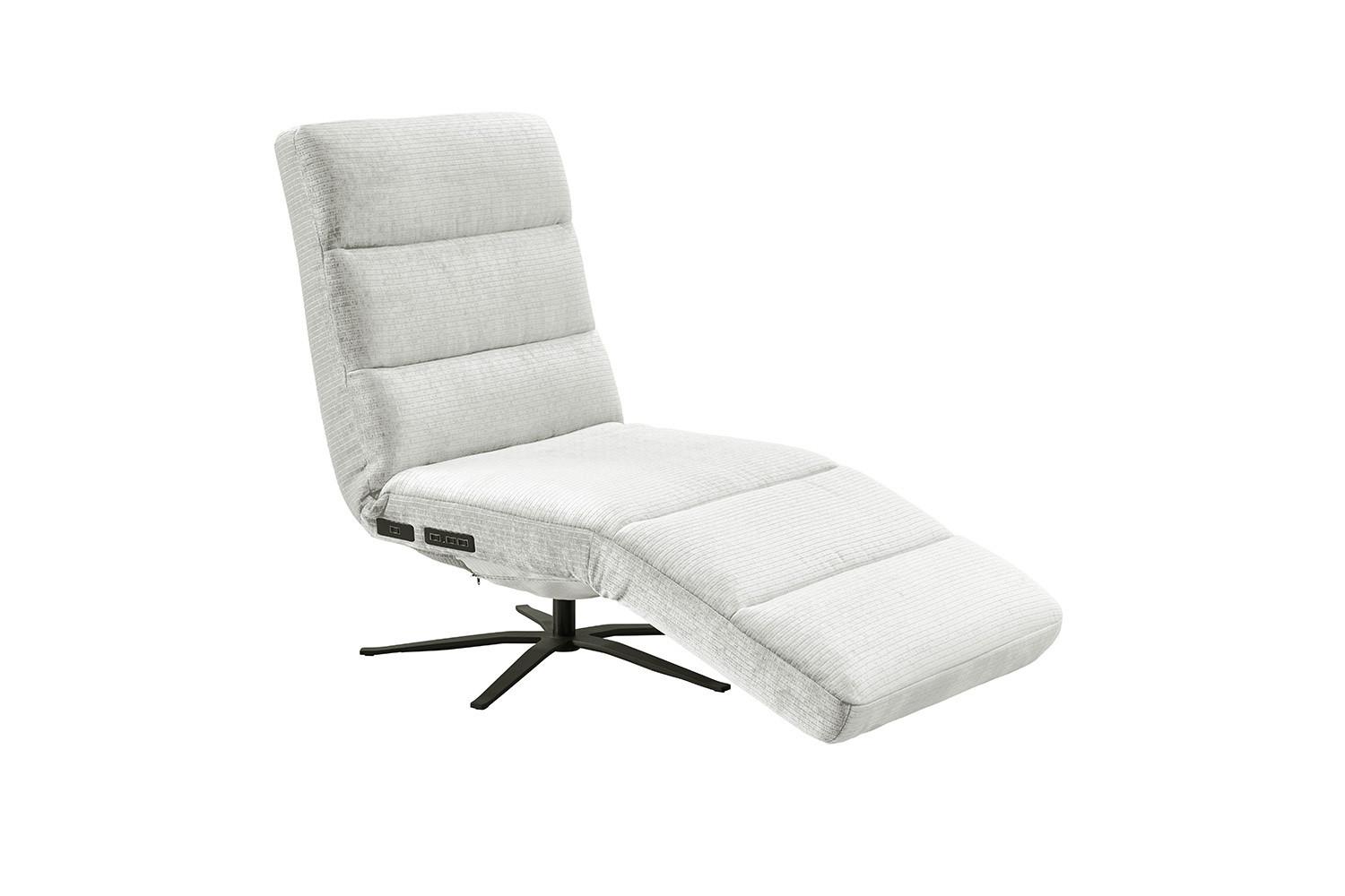 RELAXLIEGE ALINA Weiß Cord Relaxfunktion, Drehbar (360°) - Schwarz/Weiß, Textil/Metall (82/115/156cm) - KAWOLA