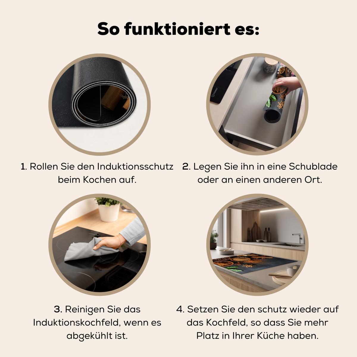 HERDABDECKPLATTE Zimt - Beton - Kaffee - Zimtstangen - Gewürze Induktionsmatte 78x78 cm - Mokka, Kunststoff (78/78/0.2cm) - MuchoWow