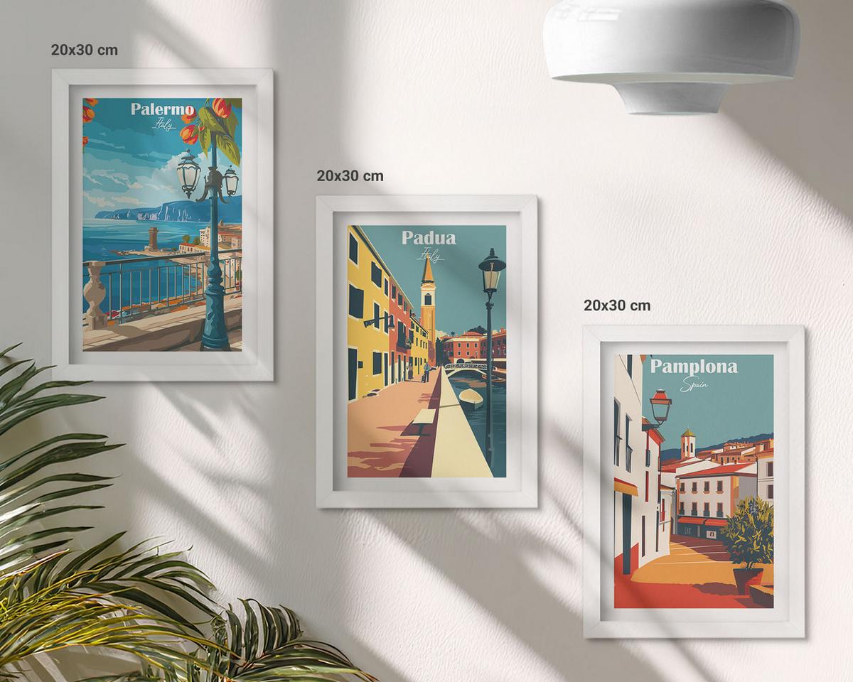 BILDER SET 3er Set - 20x30 cm Weißer Rahmen - Retro-Stadtillustrationen - Weiß, Kunststoff (20/30cm) - TULUP