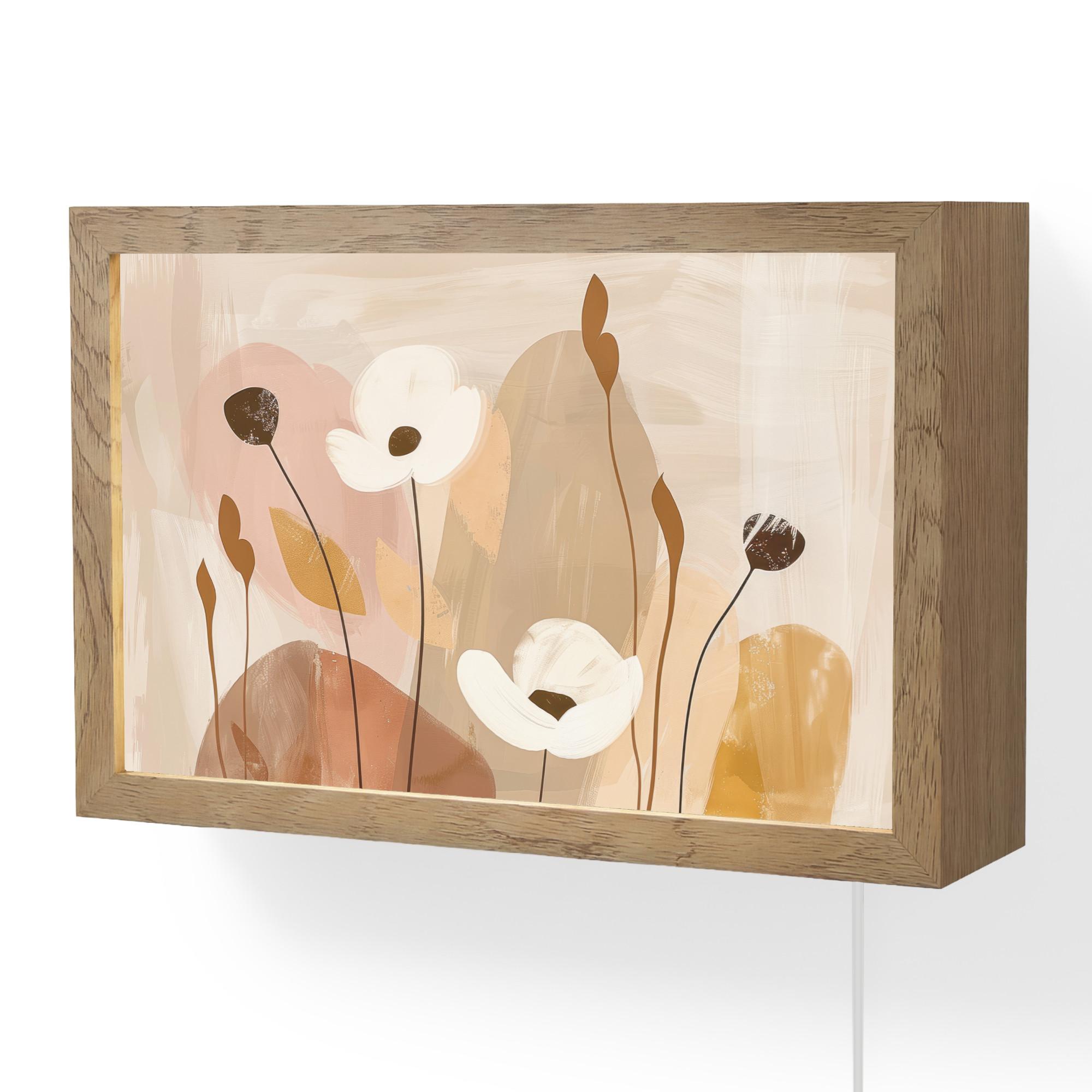 WANDLEUCHTE Blumen - Abstrakt - Beige - Strichzeichnung 30x20 cm - Sandfarben, Holzwerkstoff (30/20/8cm) - OnlyWow