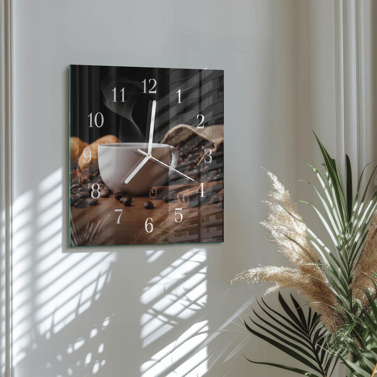 WANDUHR aus Glas 30x30 cm - Kaffee - Braun, Glas (30/30/0.4cm) - TULUP