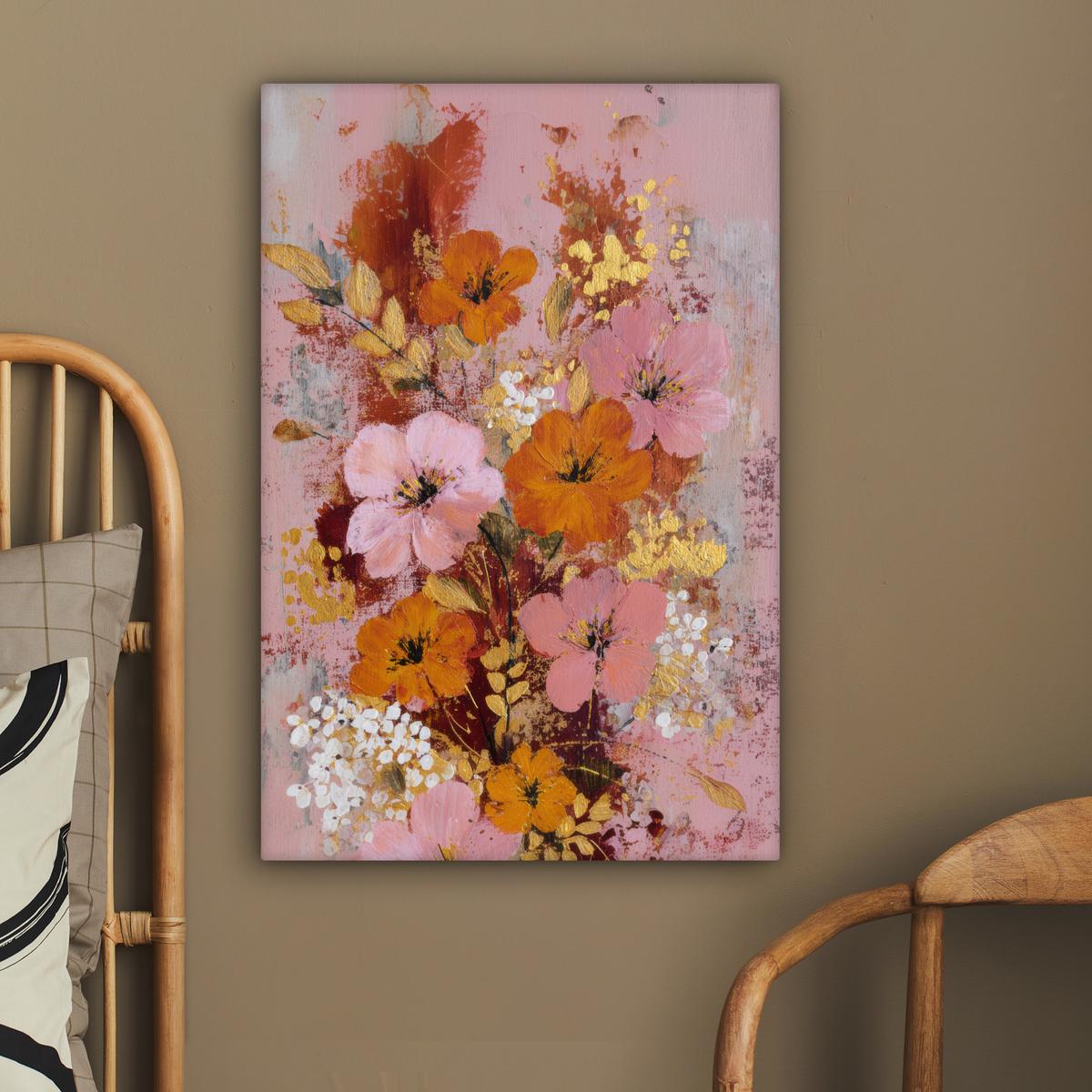 LEINWANDBILD Malerei - Blumen - Rustikal - Rosa Wanddeko 40x60 cm - Altrosa, Textil (40/60cm) - MuchoWow