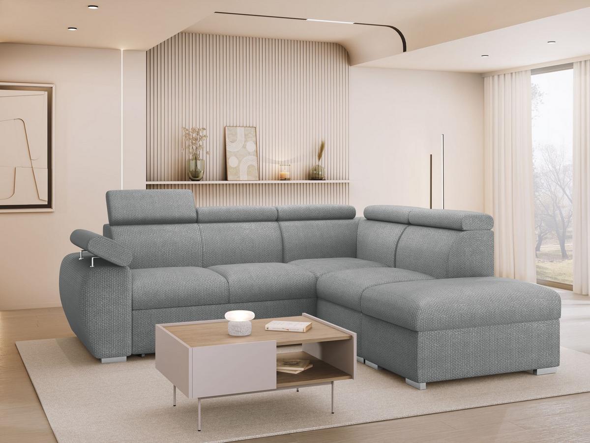 ECKSOFA Boston 2RR1P, Seite: Rechts 2R+R+1P(65)+PUFAP - Dunkelgrau/Silberfarben, Holz/Textil (260/230cm) - MIRJAN24