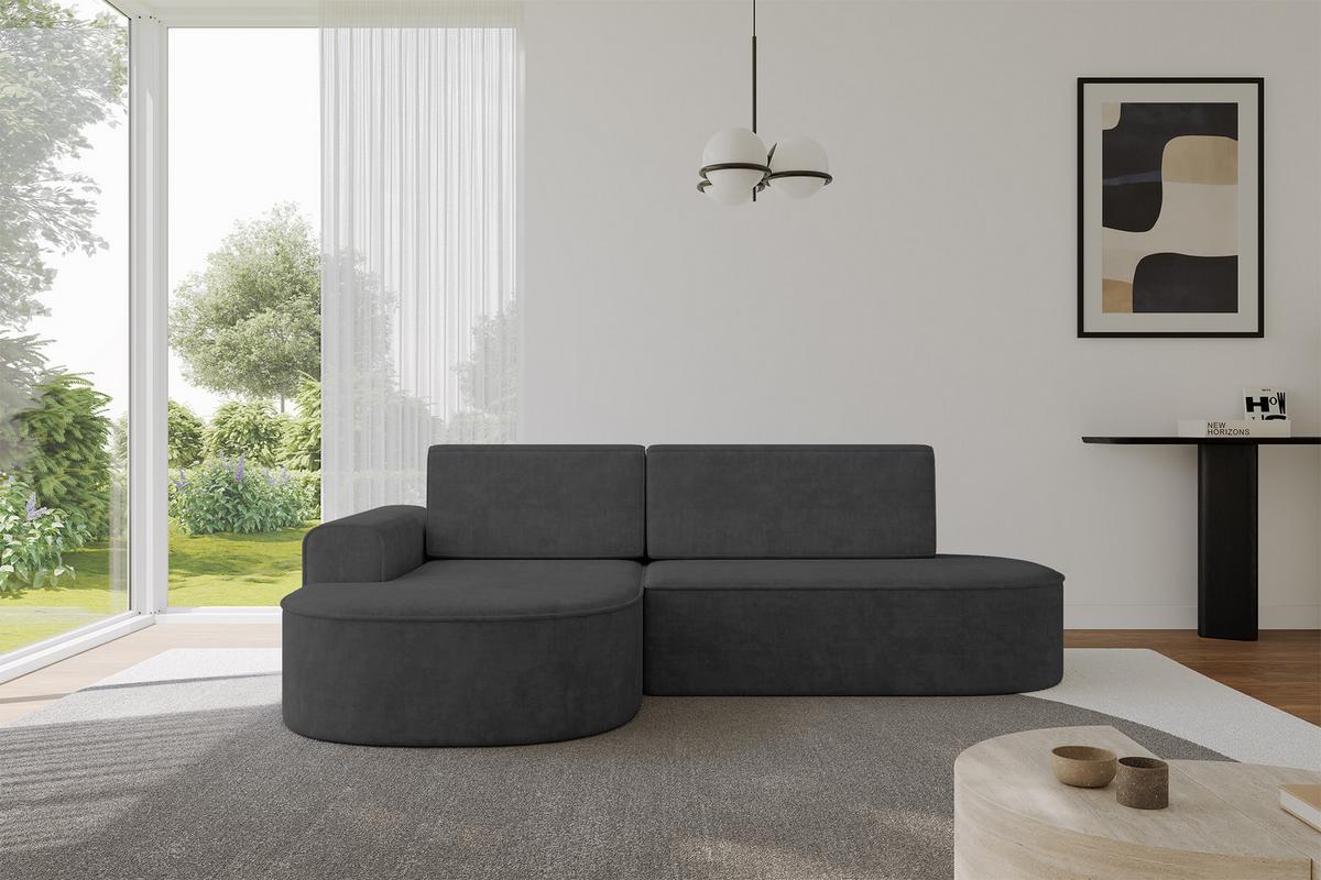ECKSOFA mit Schlaffunktion und Bettkasten Ottomane Links MARI-L1-S - 283x167x73 cm Dunkelgrau Velours - Dunkelgrau/Schwarz, Holzwerkstoff/Kunststoff (283/167cm) - ALTDECOR