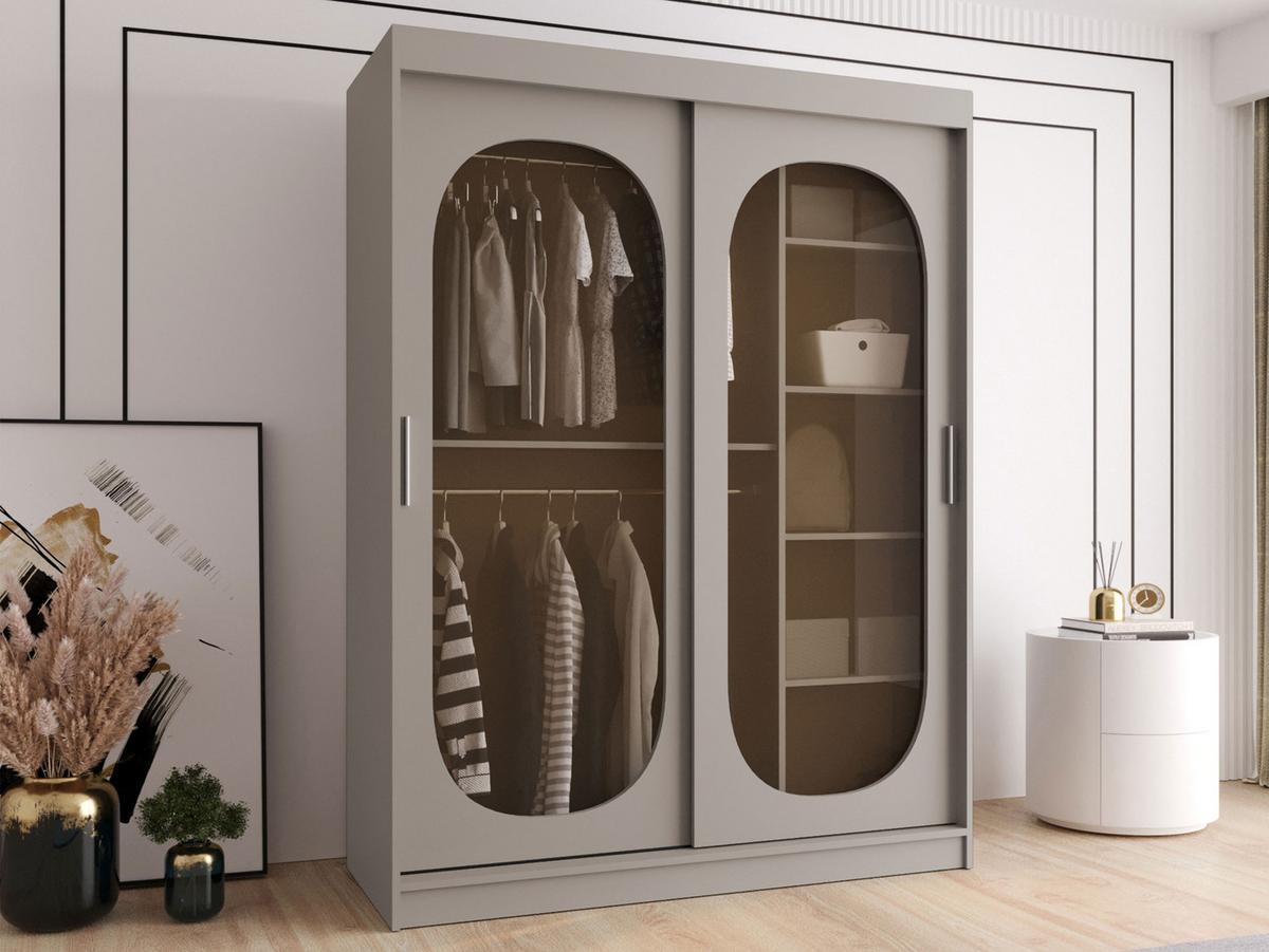 SCHWEBETÜRENSCHRANK Bahrajn 150 mit Schubladen - Kaschmir/Silberfarben, Holzwerkstoff/Kunststoff (150/200/62cm) - MIRJAN24