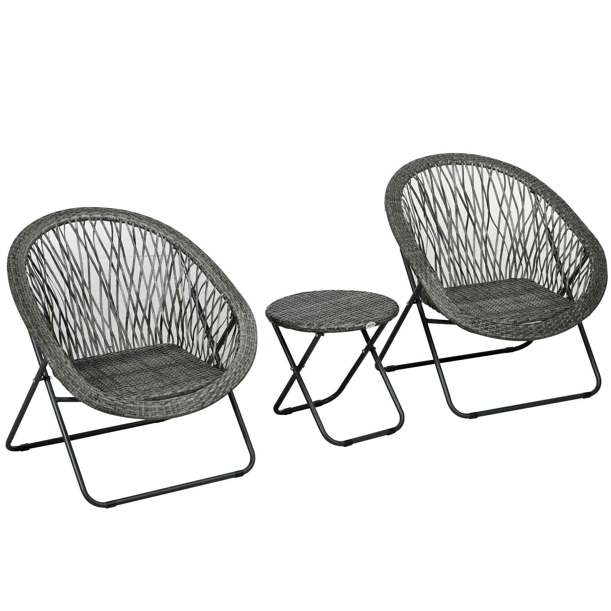 GARTENMÖBEL-SET 3-tlg., Klappbar Gartengarnitur mit Couchtisch, 2 Stühlen, Grau - Grau, Metall - Outsunny