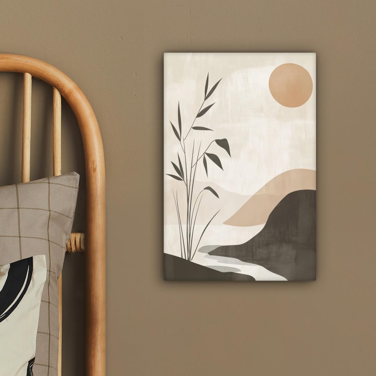 LEINWANDBILD Japandi - Landschaft - Beige Deko Wohnzimmer 20x30 cm - Cognac, Textil (20/30cm) - MuchoWow