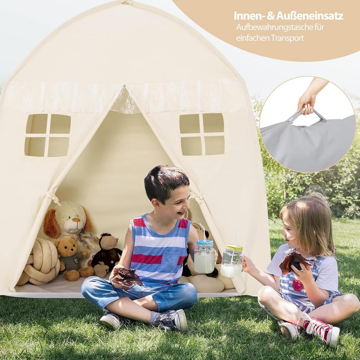 KINDERZELT 155cm Beige - Beige, Textil (143/155/100cm) - COSTWAY