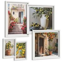 BILDER SET 5er Set - 50x50 cm & 20x30 cm & 40x60 cm Weißer Rahmen - Italienische Zitrus-Modeplakate - Weiß, Kunststoff (40/60cm) - TULUP