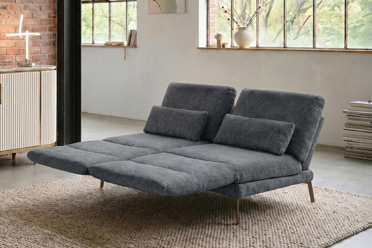 SOFA HOLLY Anthrazit Flachgewebe - Anthrazit/Braun, Textil/Metall (176/90/92cm) - KAWOLA