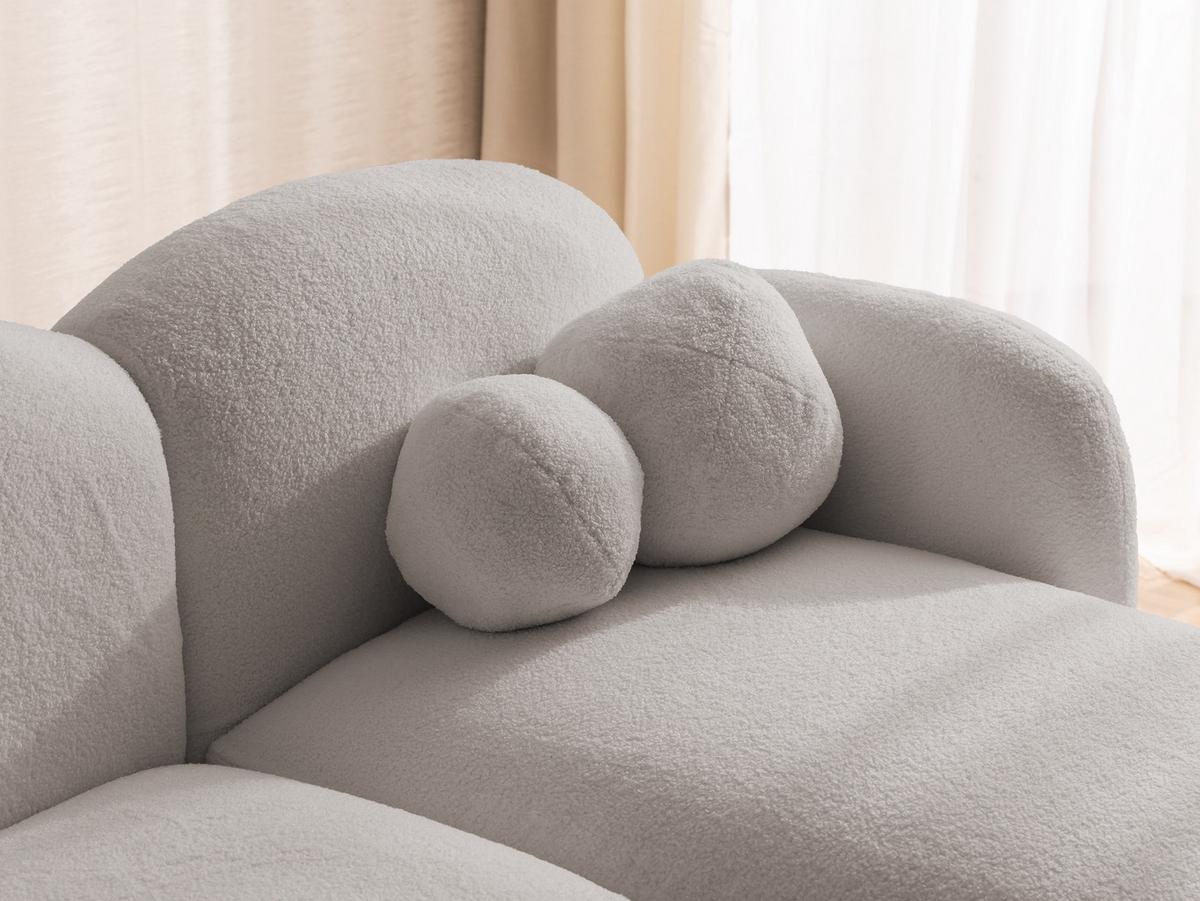 ECKSOFA Nuvola mit abgerundetem Design Hellgrau Bouclé-Stoff - Ottomane Rechts - Hellgrau/Schwarz, Holz/Kunststoff (190/146cm) - S-Style