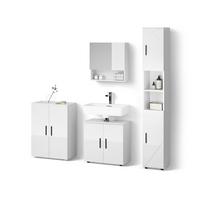 BADMÖBEL-SET Ronco Weiß Hochglanz 4 Teile, mit Hochschrank und Kommode - Weiß Hochglanz, Holzwerkstoff (60/192/30cm) - Livinity®