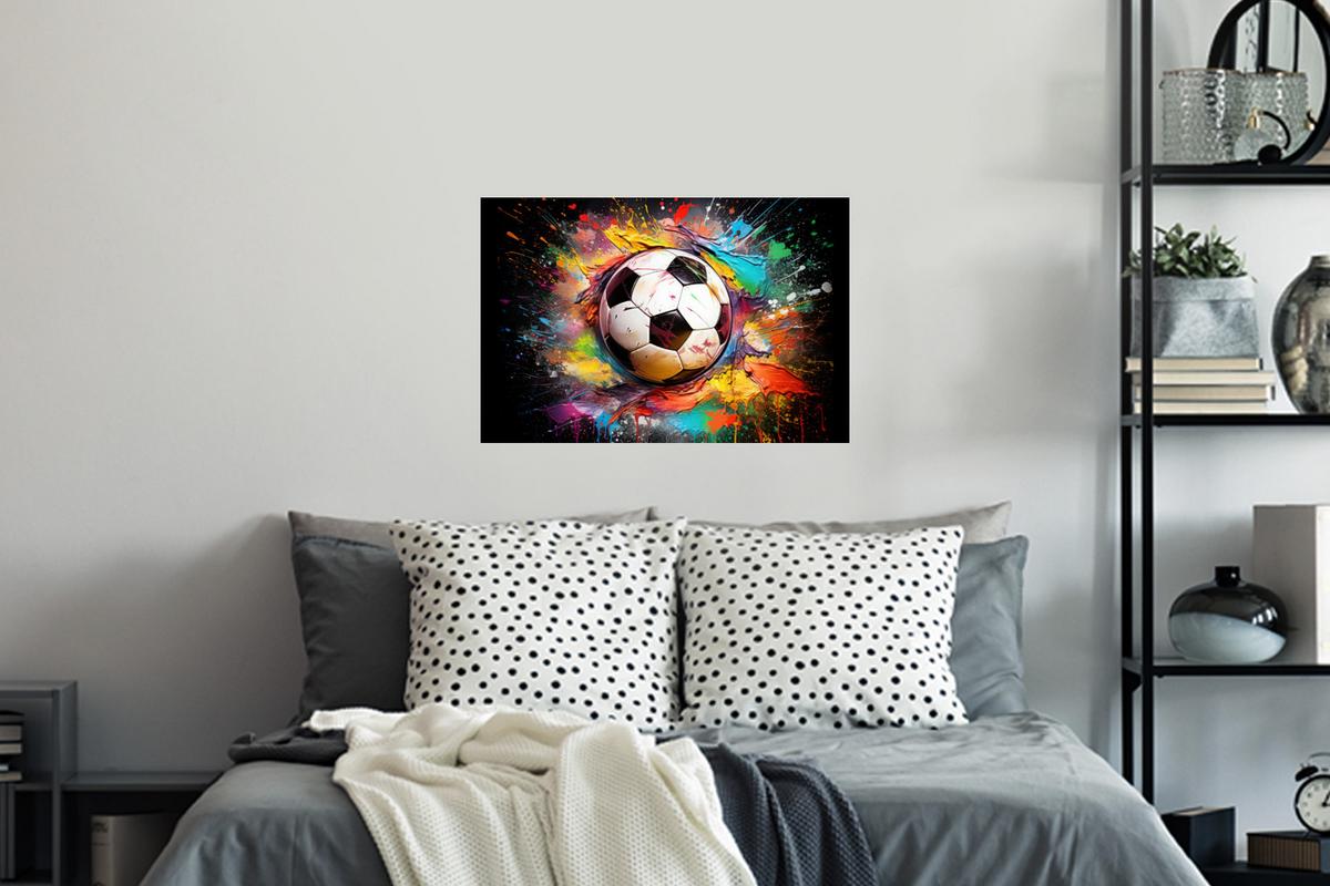 WANDTATTOO Fußball - Farbe - Farben - Schwarz - Weiß Deko Wohnzimmer 60x40 cm - Weiß, Kunststoff (60/40/0.1cm) - MuchoWow