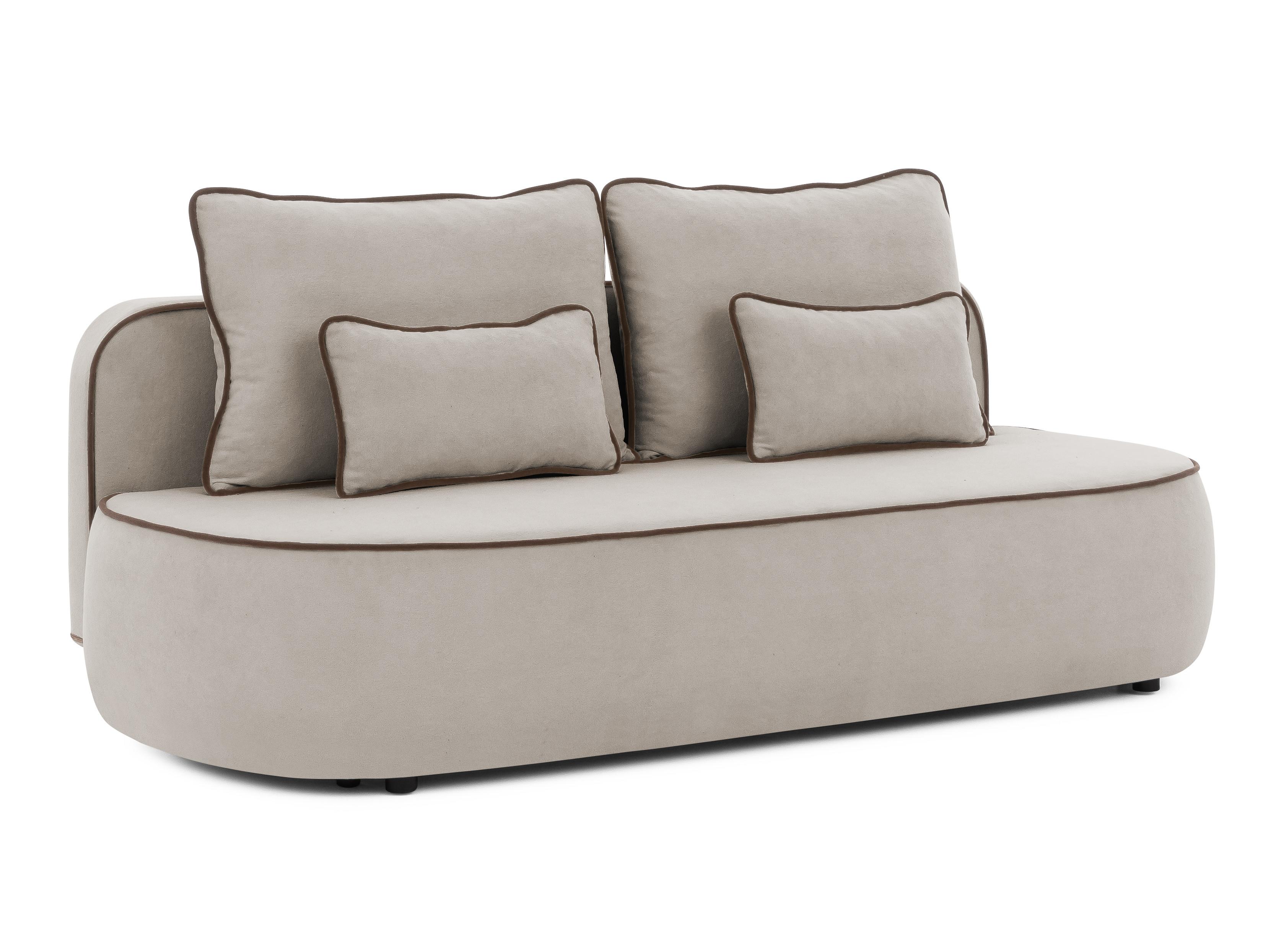 SCHLAFSOFA Vero im modernen und abgerundeten Design mit Bettkasten aus Taupe Plüschstoff mit brauner Paspel - Taupe/Schwarz, Holz/Kunststoff (210/90/98cm) - S-Style Möbel