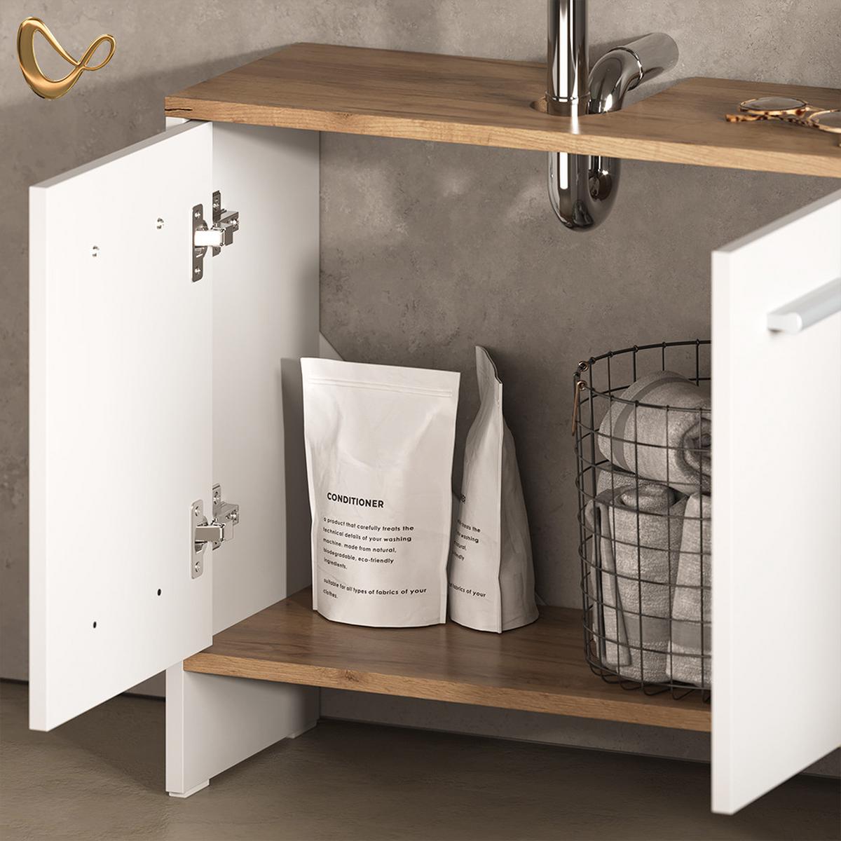 BADEZIMMERMÖBEL-SET Amalfi Weiß/Goldkraft Eiche 2 Teile - Honigeiche/Weiß, Holzwerkstoff (63.8/57/26.3cm) - Livinity®