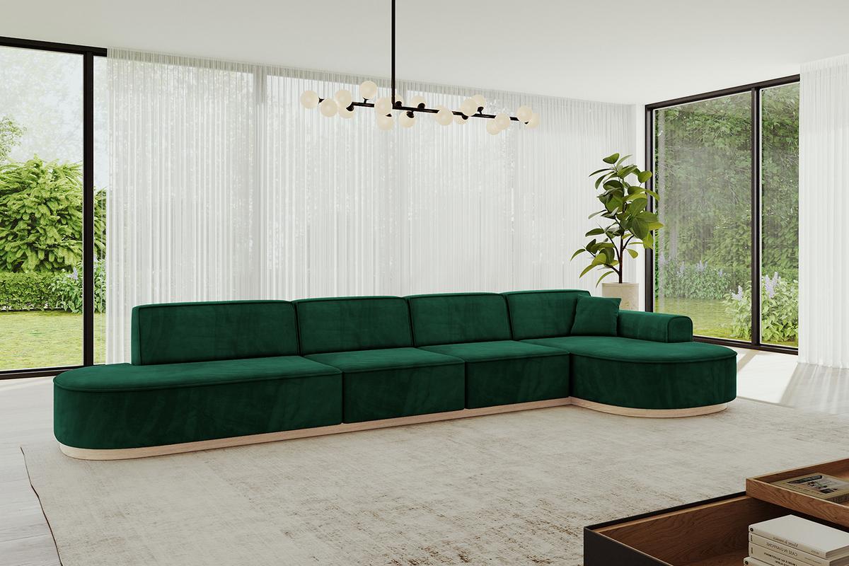 ECKSOFA Ottomane Rechts MARI-L3-v1 - 413x171x83 cm Grün Velours - Grün, Holzwerkstoff/Textil (171/413cm) - ALTDECOR