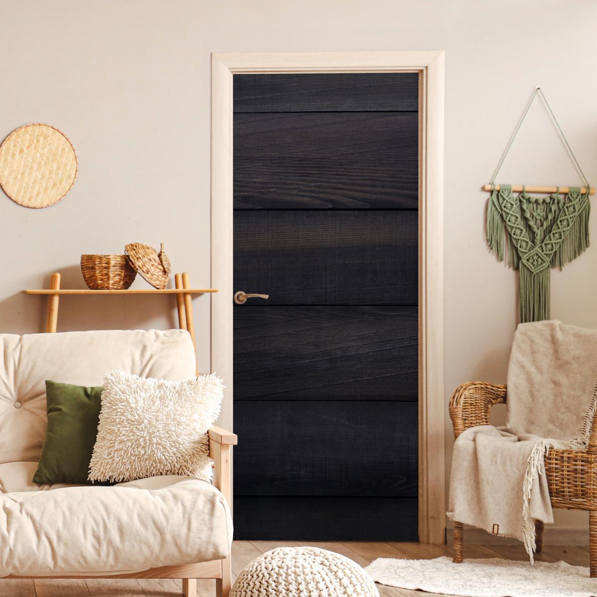 TÜRAUFKLEBER Schwarzer Hintergrund mit einer Plankenstruktur Wanddeko 90x205 cm - Türtapete - Schwarz, Kunststoff (90/0.1cm) - MuchoWow