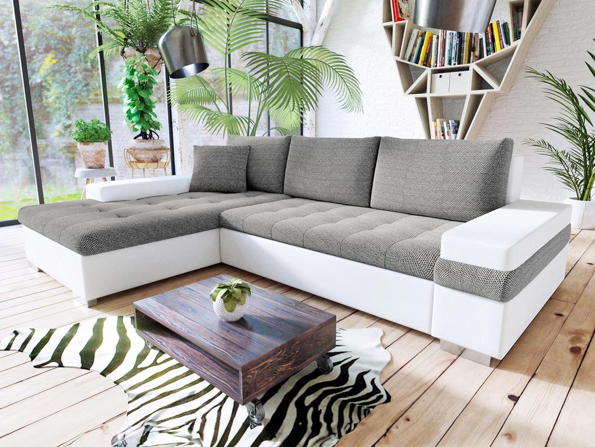ECKSOFA Bangkok Mini - Silberfarben/Hellgrau, Holz/Textil (274/182cm) - MIRJAN24