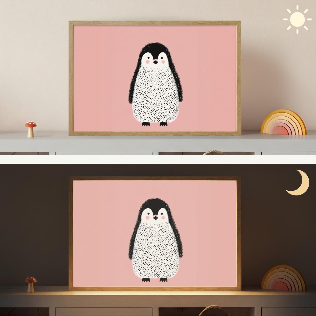 WANDLEUCHTE MIT AKKU Pinguin - Punkte - Minimalistisch - Rosa 60x40 cm - Rosa, Holzwerkstoff (60/40/8cm) - OnlyWow