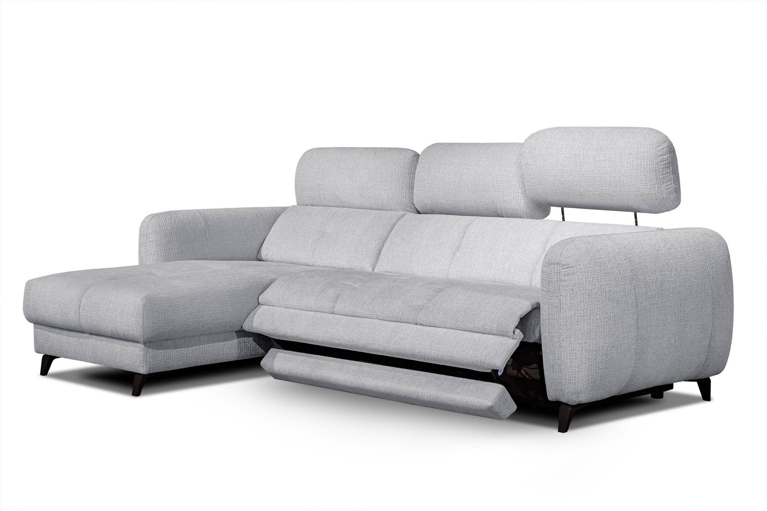 ECKSOFA SVEN 3-Sitzer, 1 Relax XL, verstellbare Kopfstützen, hellgrau - Hellgrau/Schwarz, Holzwerkstoff/Textil (256/163cm) - Wozimo