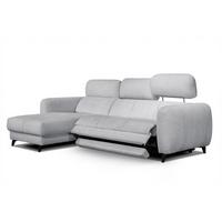 ECKSOFA SVEN 3-Sitzer, 1 Relax XL, verstellbare Kopfstützen, hellgrau - Hellgrau/Schwarz, Holzwerkstoff/Textil (256/163cm) - Wozimo