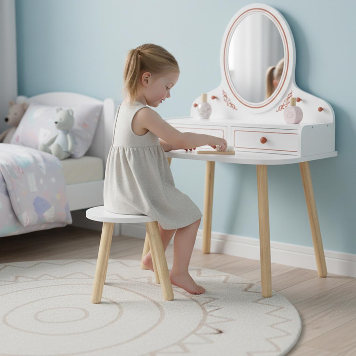 SCHMINKTISCH-KINDER MDF Kiefernholz Weiß - Weiß/Kieferfarben, Holzwerkstoff (38/87.8/56cm) - AIYAPLAY