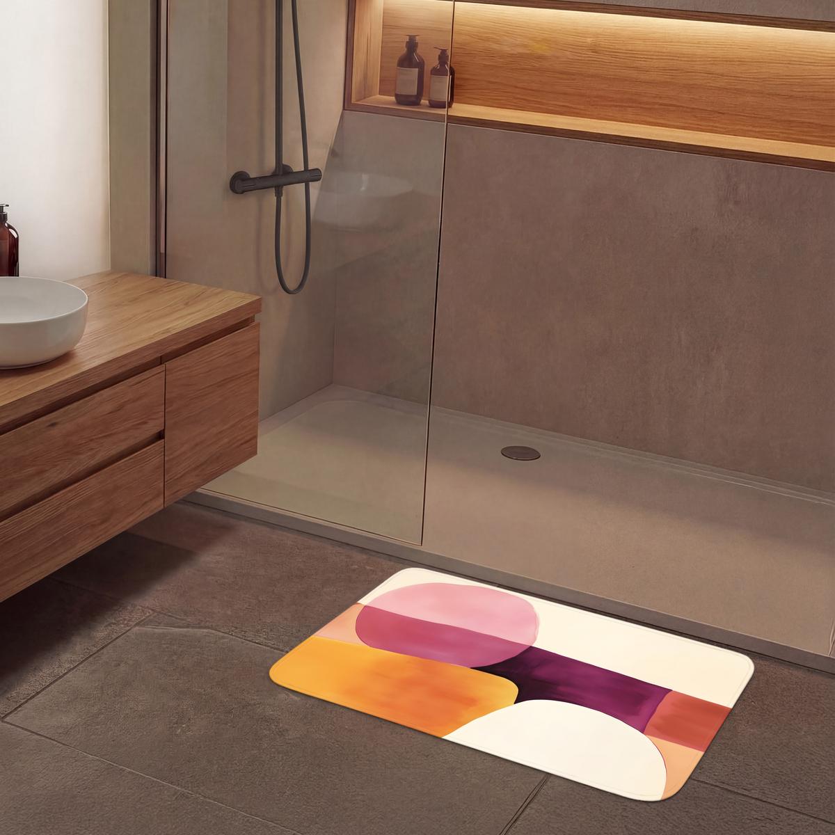 BADEMATTE Formen - Abstrakt - Farbenfroh 90x60 cm - Terracotta, Textil (90/60cm) - OnlyWow
