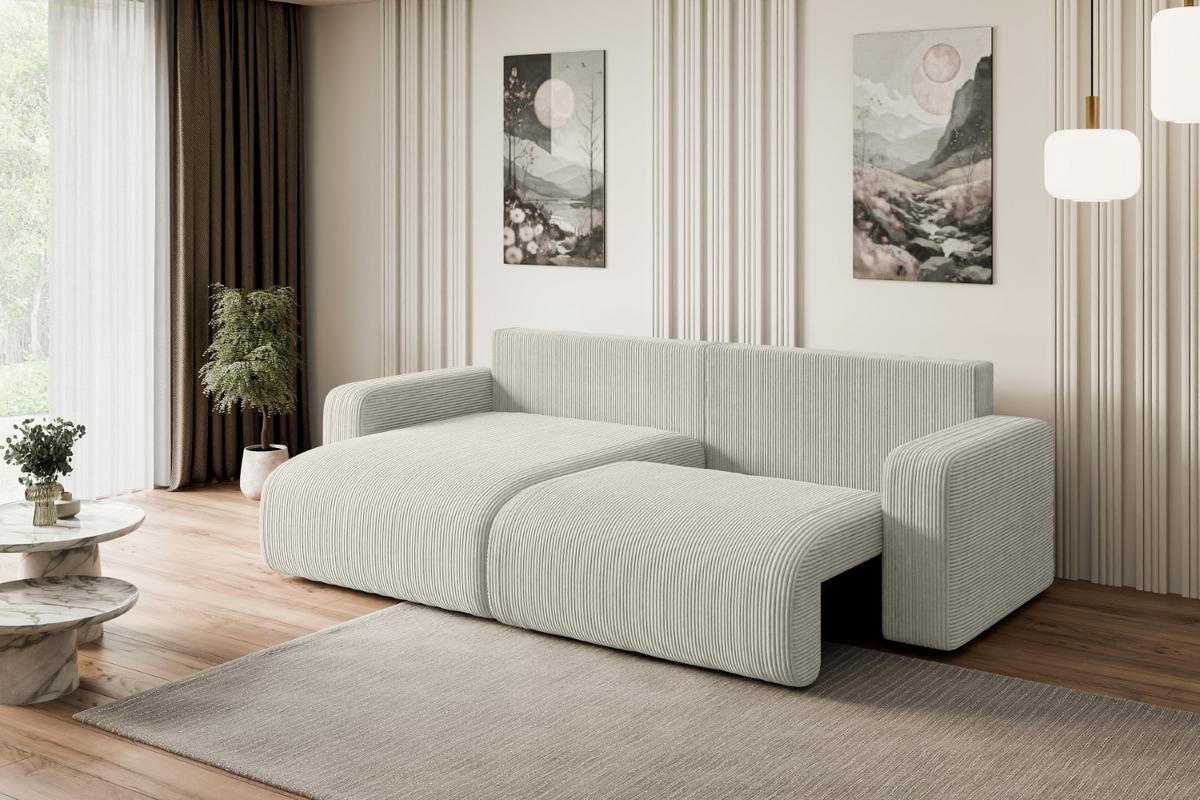 ECKSOFA mit Schlaffunktion und Bettkasten KLEEA-L - 247x143x83 cm Creme Cord - Hellgrau/Creme, Holzwerkstoff/Kunststoff (247/143cm) - ALTDECOR
