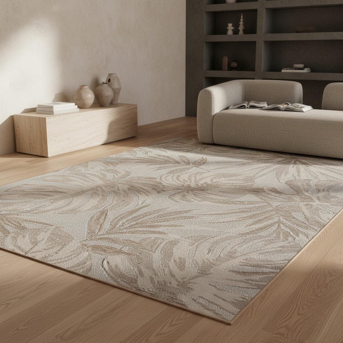 TEPPICH Outdoor VENTOUX in Beige, mit Tropen-Motiv, 240 x 340 cm - Beige, Textil (340/240cm) - KADIMA DESIGN
