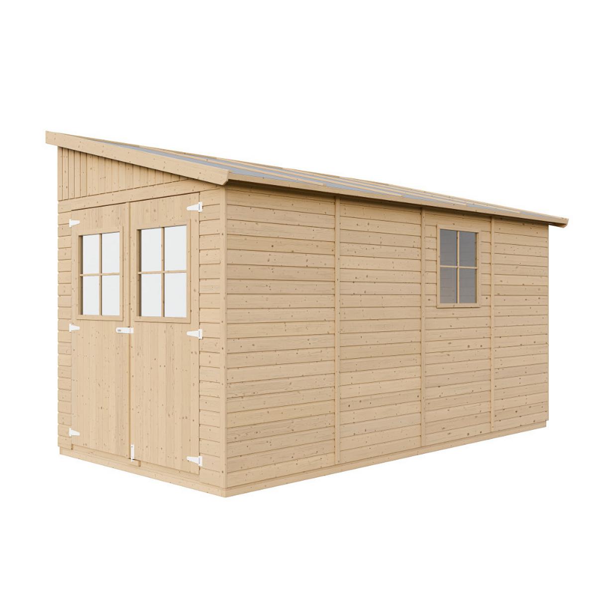 HOLZ-GARTENHAUS (ohne Seitenwand) - H244x211x416 cm/8 m2 - M340 - Beige, Holz (216/243/395cm) - Timbela