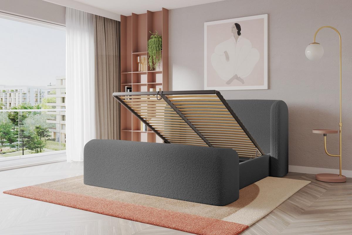 POLSTERBETT mit Bettkasten, Fußteil und Lattenrost, Bett mit Matratze H3/H4 - ESTI-Z 160x200 Grau - Schieferfarben, Holzwerkstoff/Textil (160/200cm) - ALTDECOR