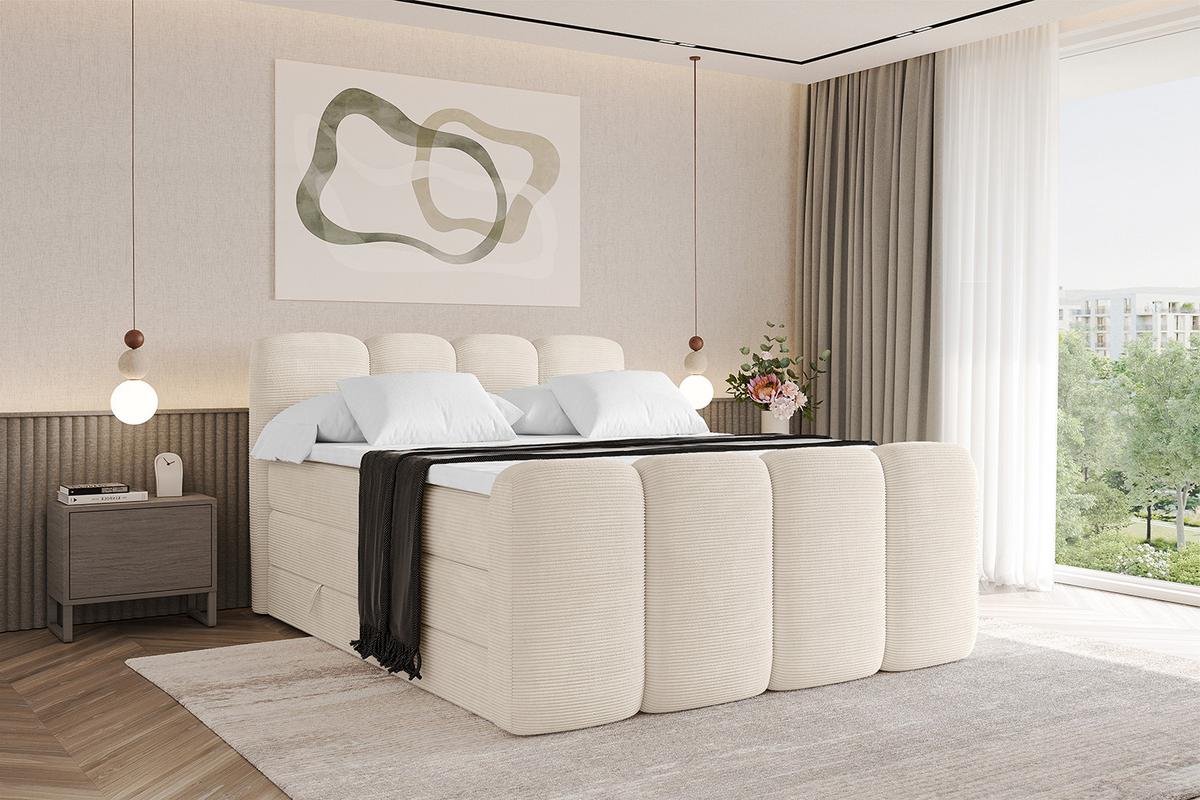 BOXBETT mit Matratze H3|H4 und Lattenrost - NINA-Z KING - 160x200 cm Poso - Beige - Ecru, Holzwerkstoff (160/200cm)