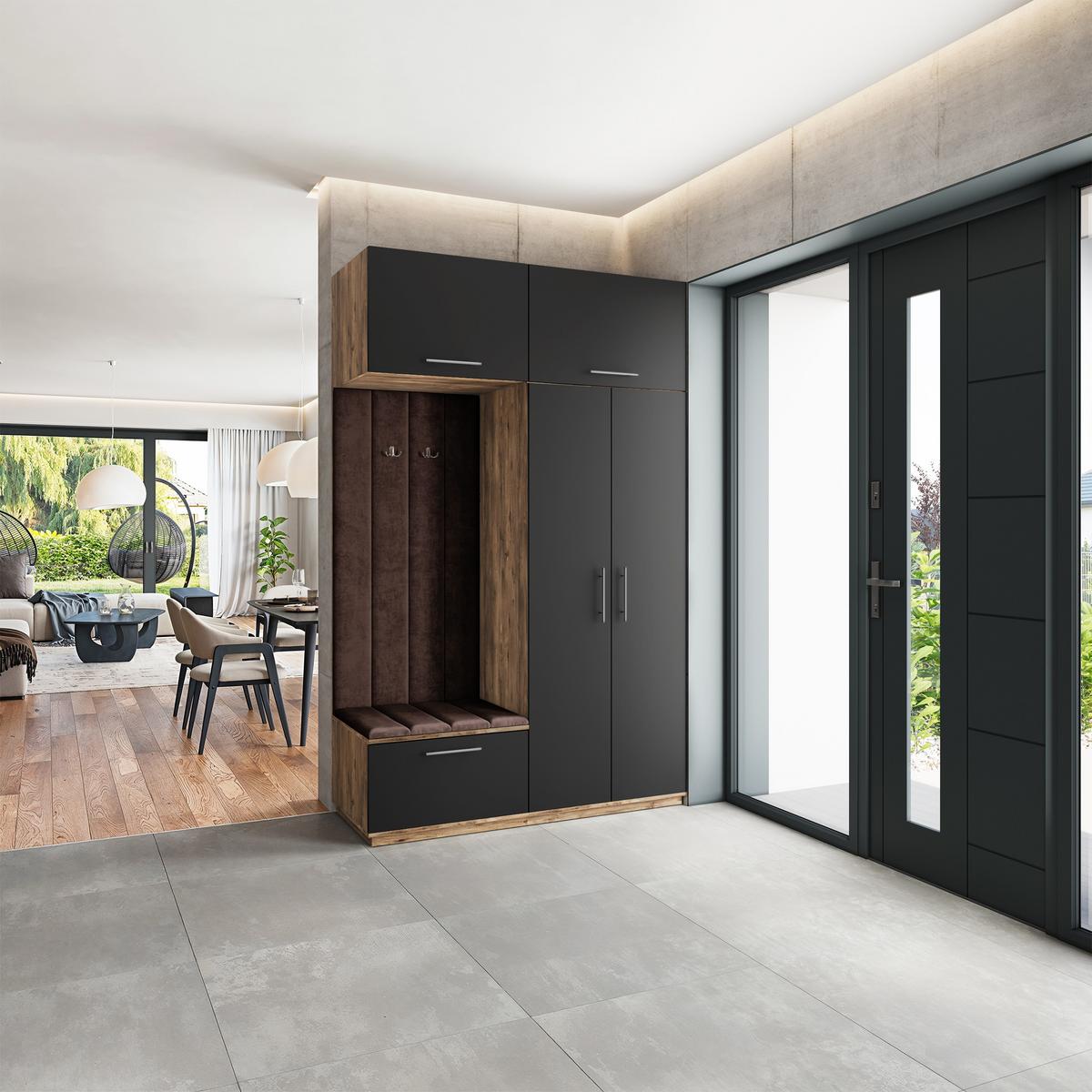 GARDEROBENSCHRANK REMA 150/240/60 cm Modern Garderobe-Set Eiche Lefkas - Eichefarben/Schwarz, Holzwerkstoff (150/240/60cm) - MASSENO
