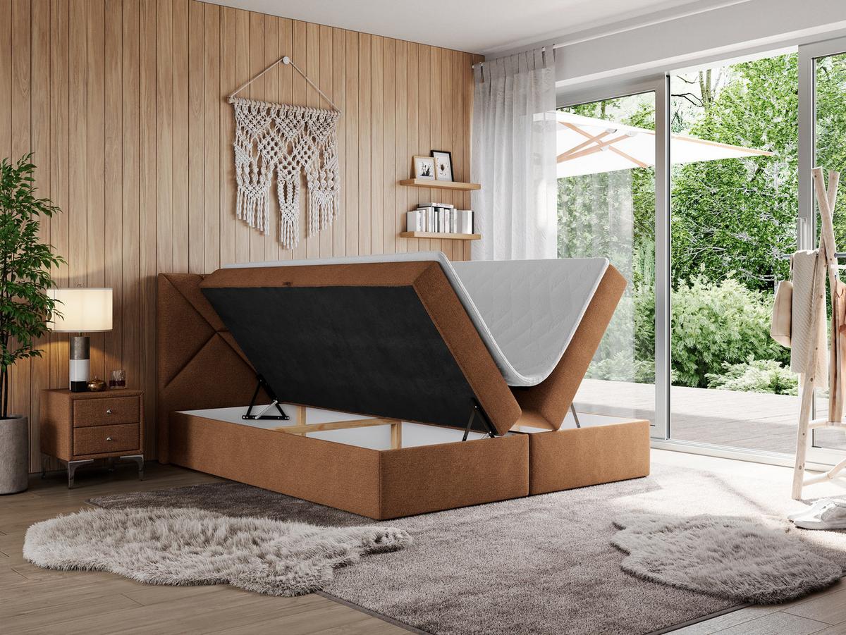 BOXBETT NEOMI 160/200 - Orange Strukture - H4 - Visco - Orange, Holz/Textil (160/200cm)