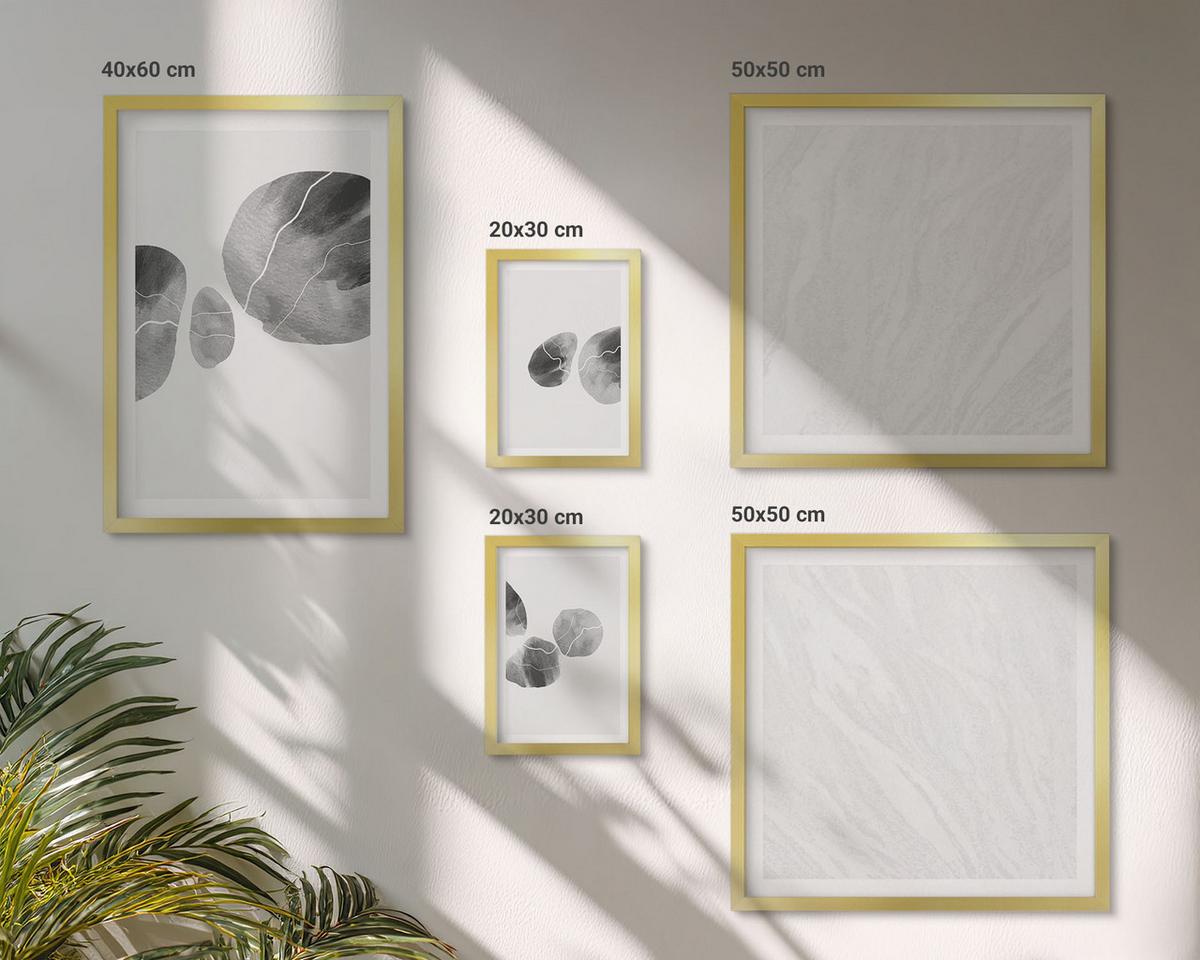 BILDER SET 5er Set - 50x50 cm & 20x30 cm & 40x60 cm Goldrahmen - Abstrakte Kunst, Farbspritzer - Goldfarben, Kunststoff (40/60cm) - TULUP