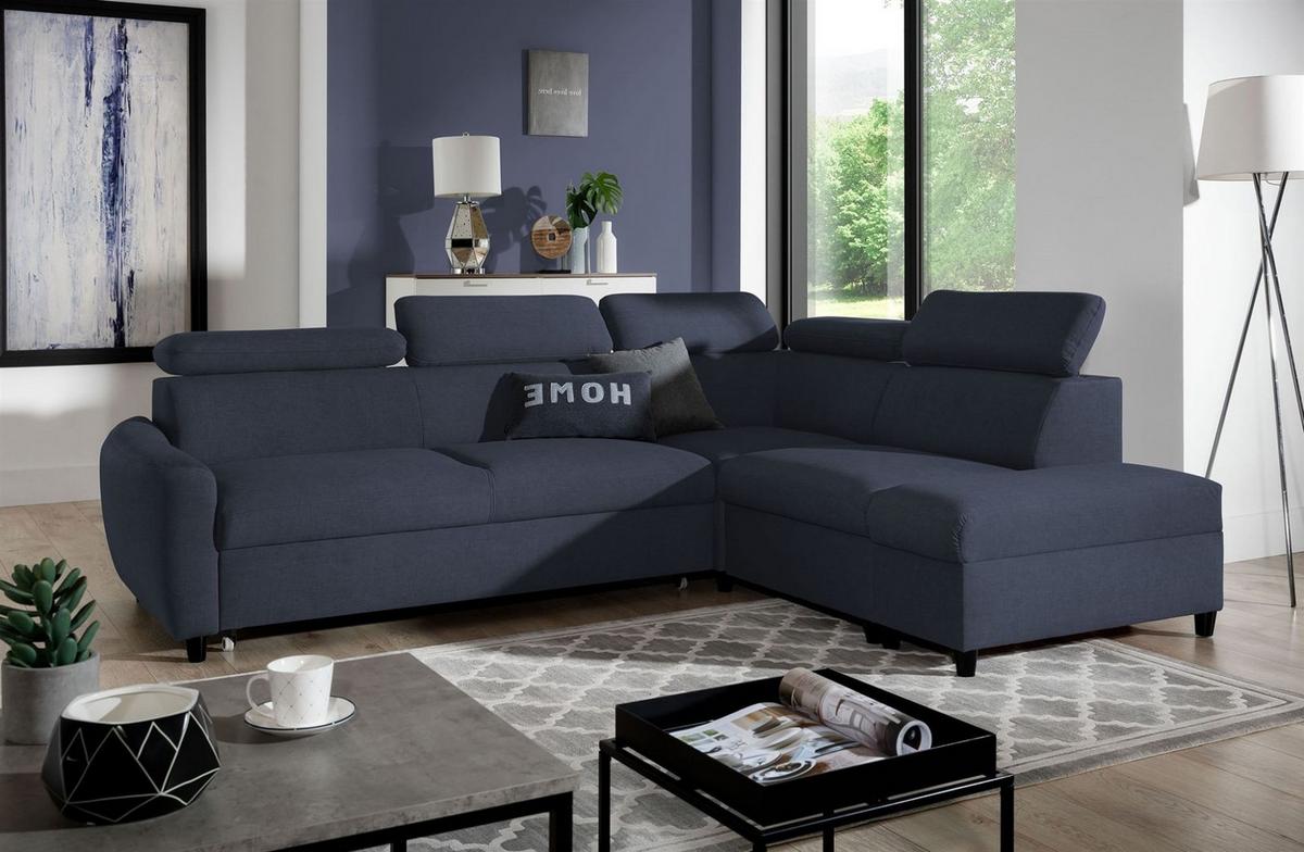 ECKSOFA Schlafsofa Anton In Esito - Dunkelblau, Holzwerkstoff/Textil (265/205cm) - Fun Möbel