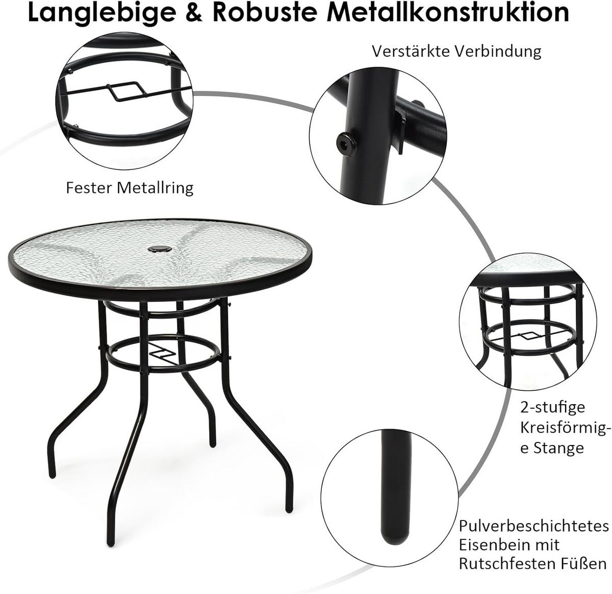 GARTENTISCH Schwarz - Schwarz, Metall (80/80/71cm) - COSTWAY