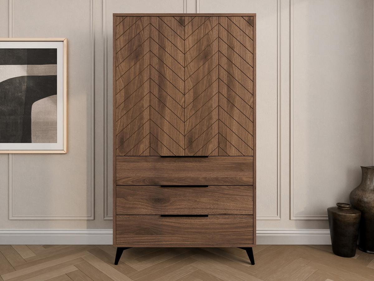 KLEIDERSCHRANK Xylix Bis 2D3SZ - Nussbaumfarben/Schwarz, Holzwerkstoff/Metall (104/180/40cm) - MIRJAN24