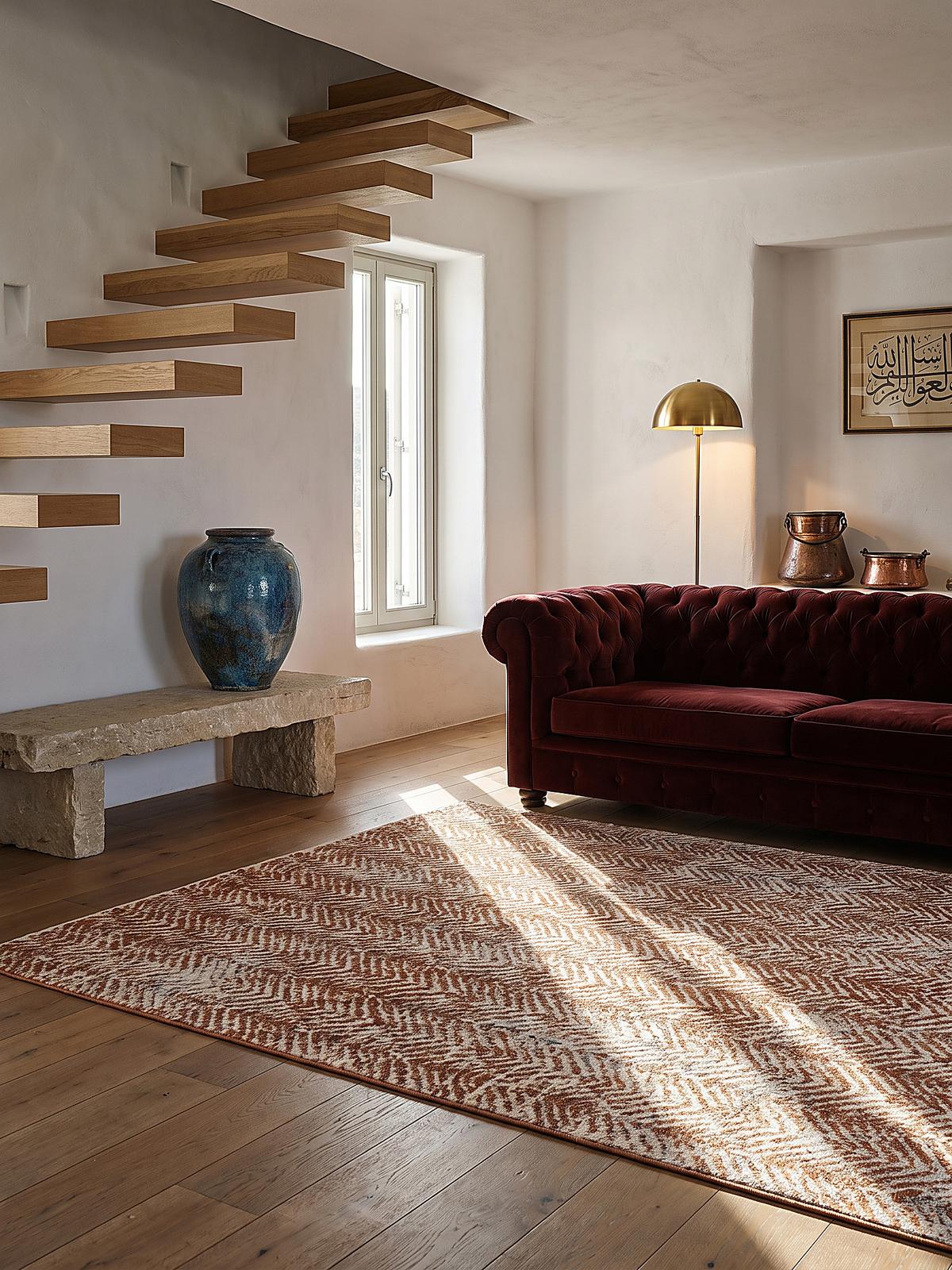 KURZFLORTEPPICH CROAL, Chevron, Natur-Terrakotta, 120 x 160 cm - Beige, Textil (120/160cm) - KADIMA DESIGN