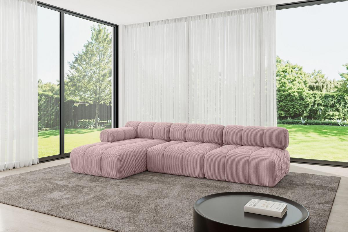 ECKSOFA modulares Sofa Razon-L2 - 285x160x70 cm Rosa Cord - Rosa, Holzwerkstoff/Textil (285/160cm) - ALTDECOR
