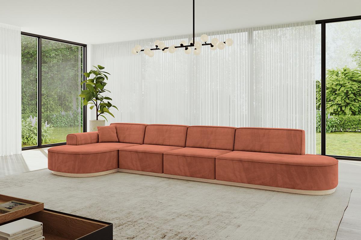 ECKSOFA Ottomane Links MARI-L3-v1 - 413x171x83 cm Koralle Velours - Koralle, Holzwerkstoff/Textil (413/171cm) - ALTDECOR
