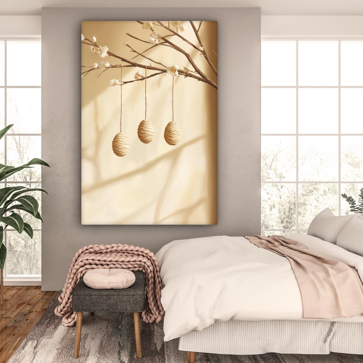 LEINWANDBILD Beige - Osterkuchen - Eier Deko Groß 90x140 cm - Beige, Textil (90/140cm) - MuchoWow